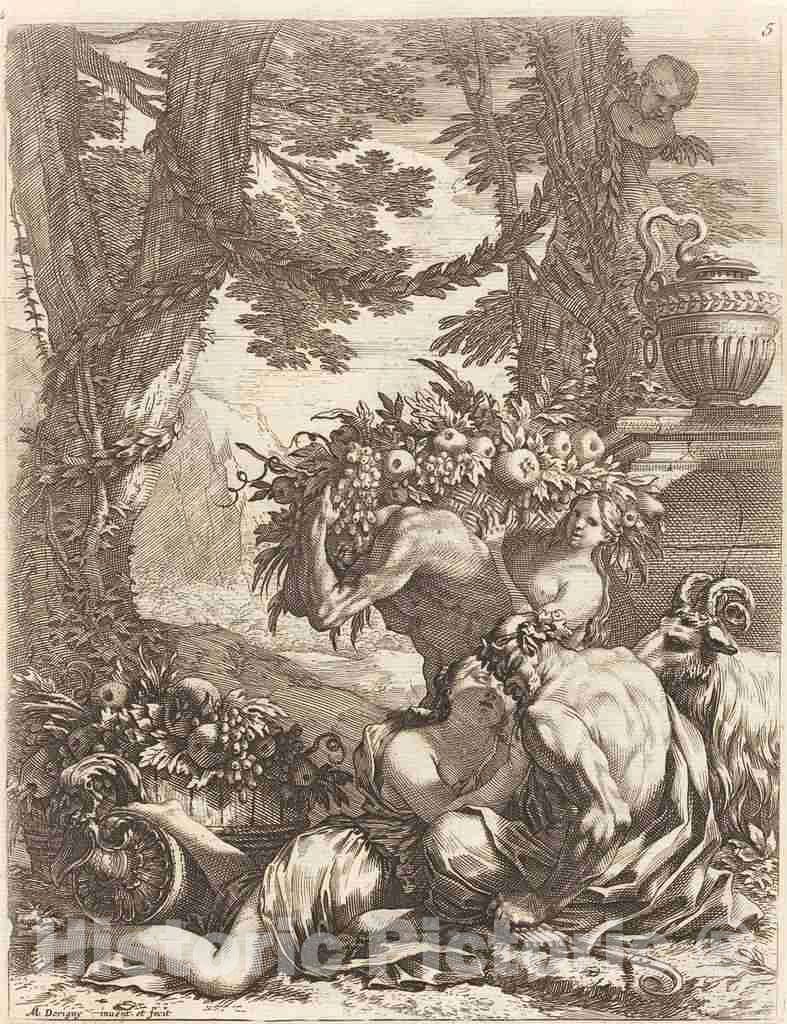 Art Print : Michel Dorigny, Faun Embracing a Bacchante, 1650s - Vintage Wall Art