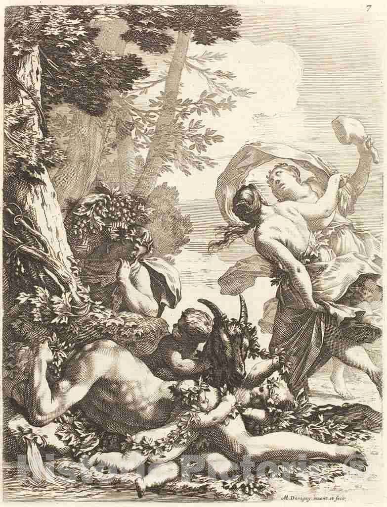Art Print : Michel Dorigny, Bacchanal with Sleeping Bacchus, 1650s - Vintage Wall Art