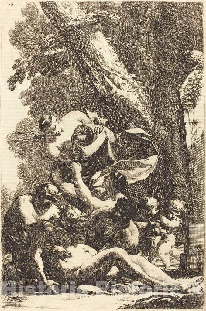 Art Print : Michel Dorigny, Drunken Silenus Supported by Two Fauns, 1650s - Vintage Wall Art