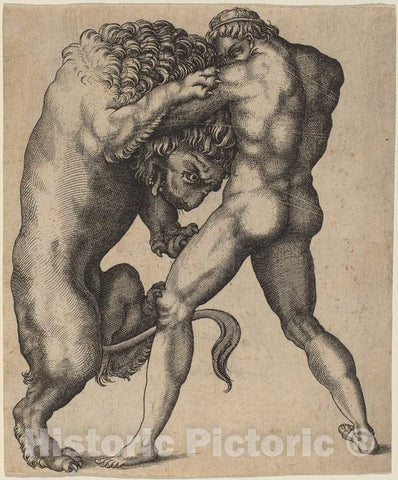 Art Print : Hercules and The Nemean Lion, c. 1550 - Vintage Wall Art