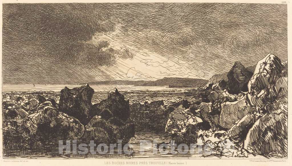 Art Print : Maxime Lalanne, Les Roches Noires prÃ¨s Trouville (MarÃ¨e Basse), 1874 - Vintage Wall Art
