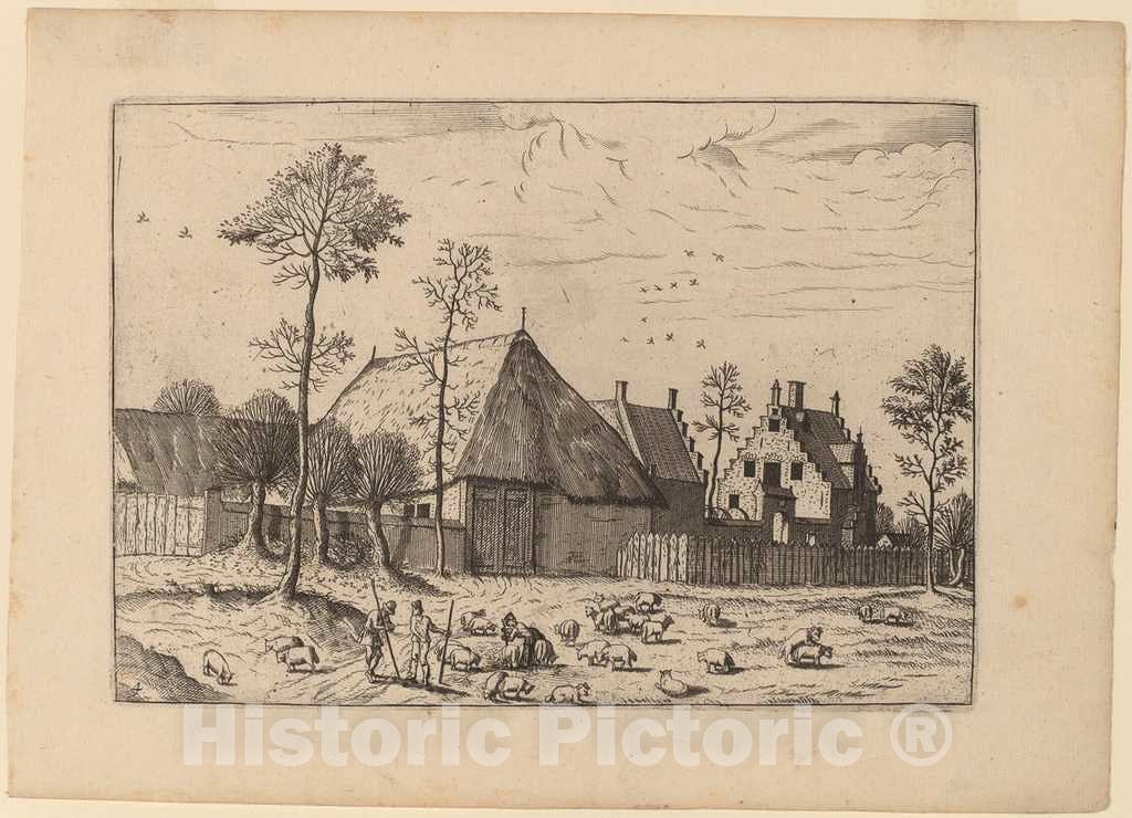 Art Print : Johannes and Lucas Van Doetechum, Shed with Cottage, in or Before 1676 - Vintage Wall Art