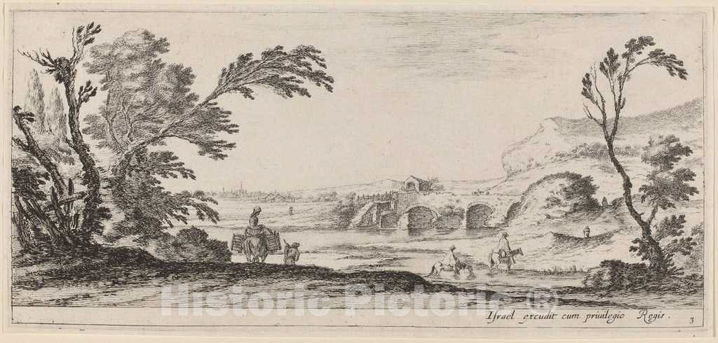 Art Print : Stefano Della Bella, Travelers Fording a Stream, in or Before 1647 - Vintage Wall Art