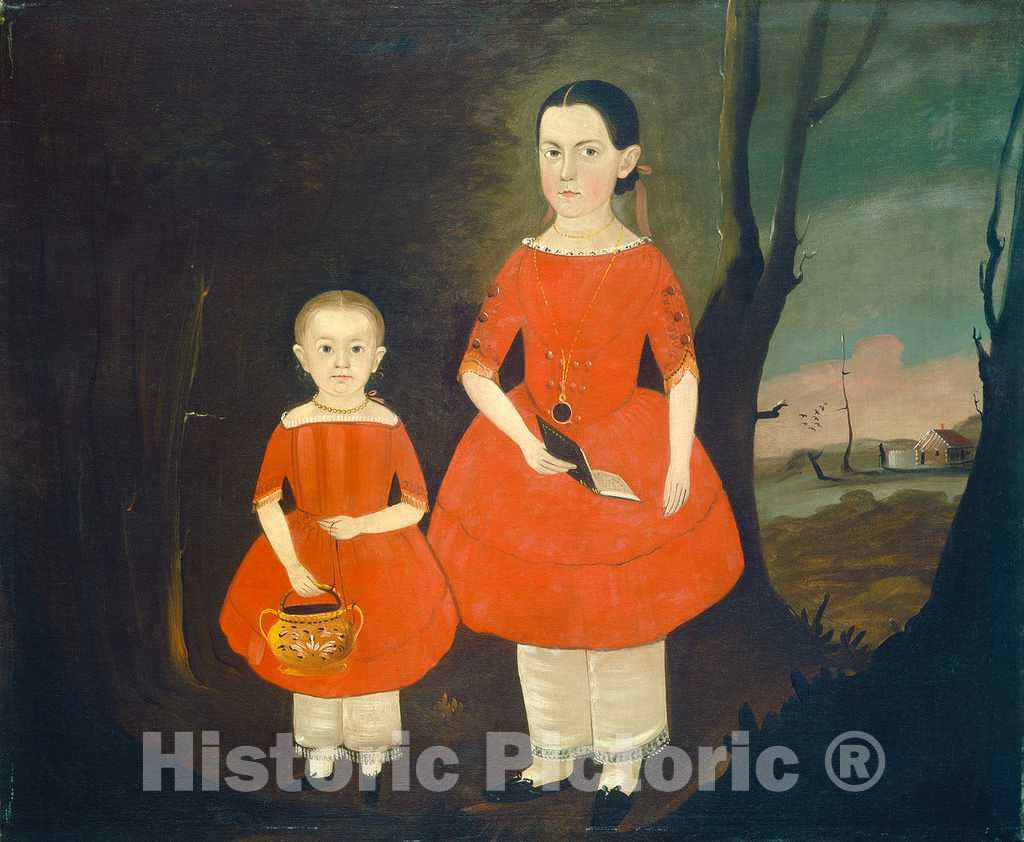 Art Print : Sturtevant J. Hamblin, Sisters in Red, c.1845 - Vintage Wall Art