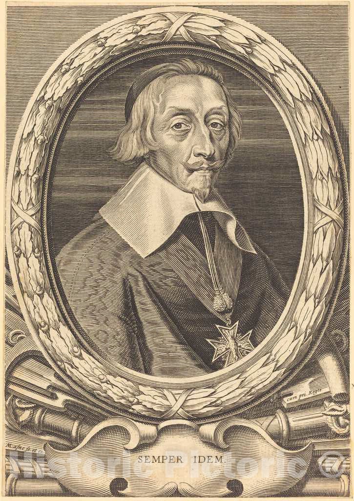 Art Print : Michel Lasne, Armand Jean du Plessis, Cardinal Richelieu - Vintage Wall Art