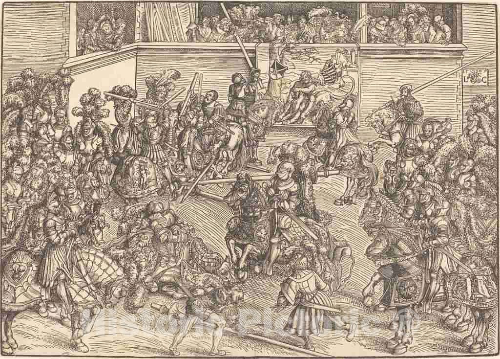 Art Print : Lucas Cranach The Elder, The Second Tournament with The Tapestry of Samson and The Lion, 1509 - Vintage Wall Art