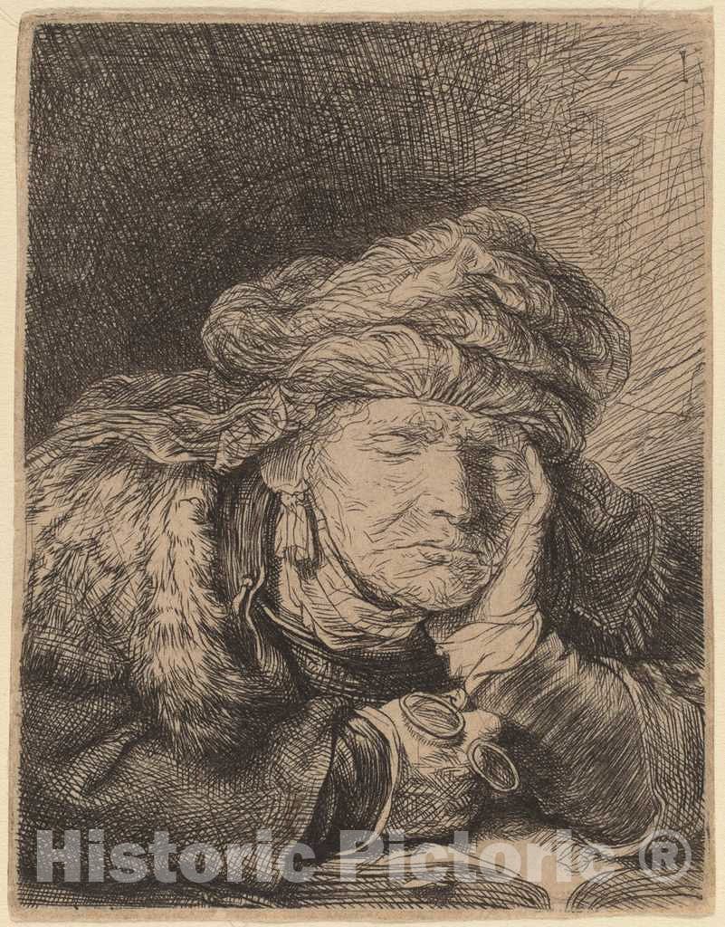 Art Print : Rembrandt, Old Woman Sleeping, c.1636 - Vintage Wall Art