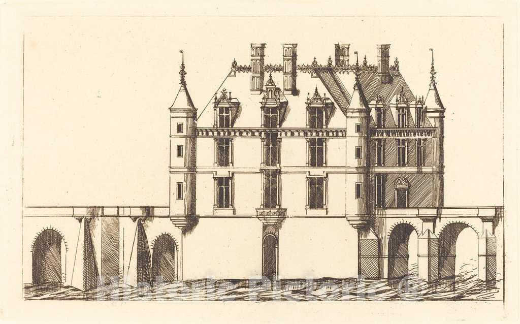 Art Print : Meryon After Ducerceau I, Chateau de Chenonceau, 1re Planche (The Chateau of Chenonceau, 1st Plate), 1856 - Vintage Wall Art