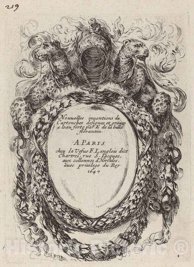 Art Print : Stefano Della Bella, Title Page for Nouvelles Inventions de Cartouches, 1647 - Vintage Wall Art