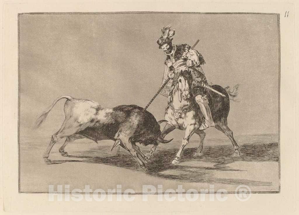 Art Print : Francisco de Goya, El CID Campeador lanceando otro Toro (The CID Campeador Spearing Another Bull), in or Before 1816 - Vintage Wall Art