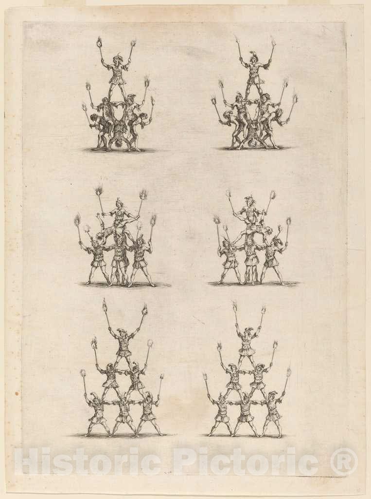 Art Print : Stefano Della Bella, Thirty-Six Jugglers Standing in Pyramids, 1652 - Vintage Wall Art