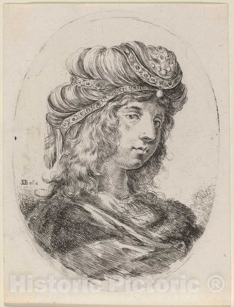 Art Print : Stefano Della Bella, Sultaness in a Banded Turban, Turned to The Right, c.1650 - Vintage Wall Art