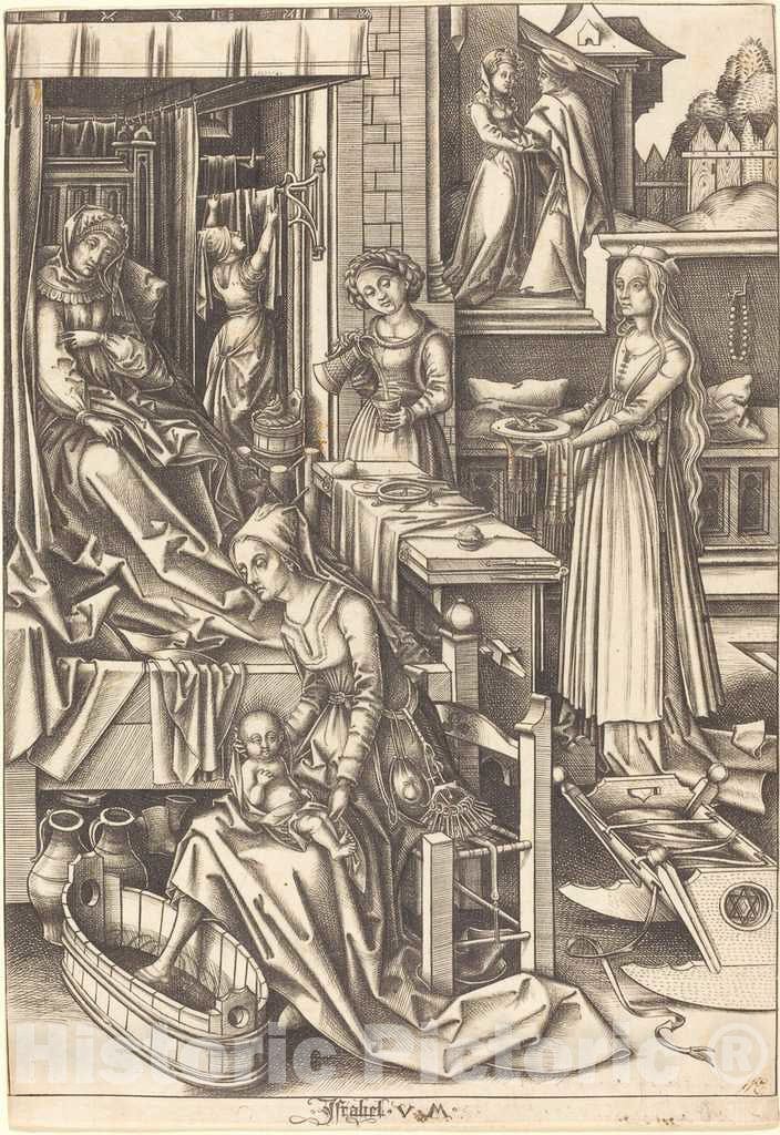 Art Print : Meckenem After Hans Holbein The Elder, The Birth of The Virgin, c.1495 - Vintage Wall Art