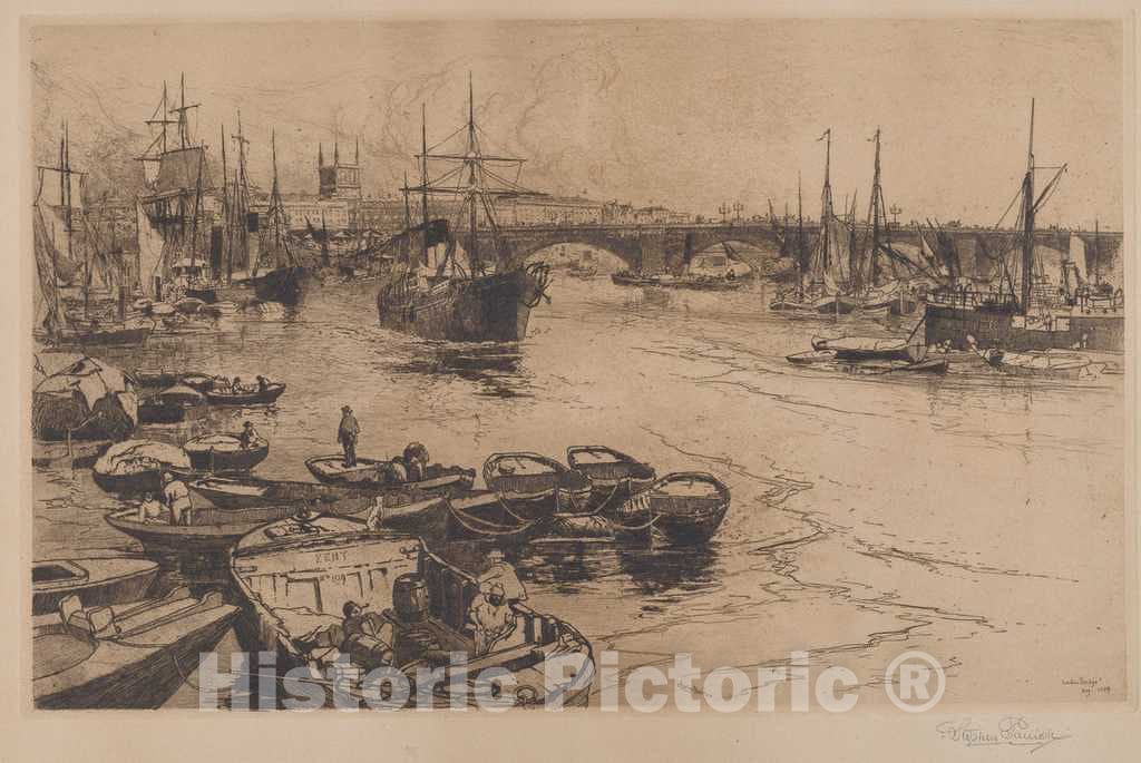 Art Print : Stephen Parrish, London Bridge, 1884-1885 - Vintage Wall Art
