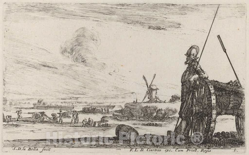Art Print : Stefano Della Bella, Soldier in Armor and a Cannon, c. 1641 - Vintage Wall Art