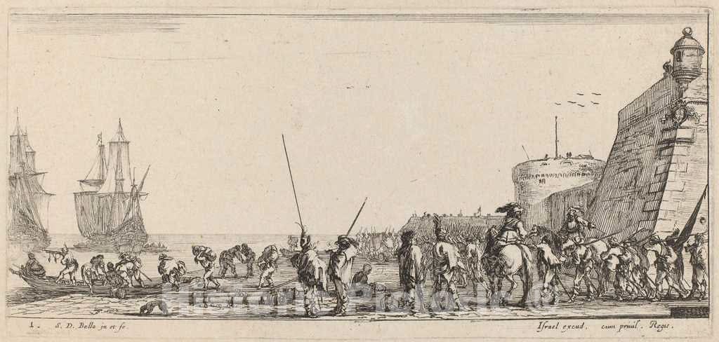 Art Print : Stefano Della Bella, Soldiers Overseeing Embarkation, 1644 - Vintage Wall Art