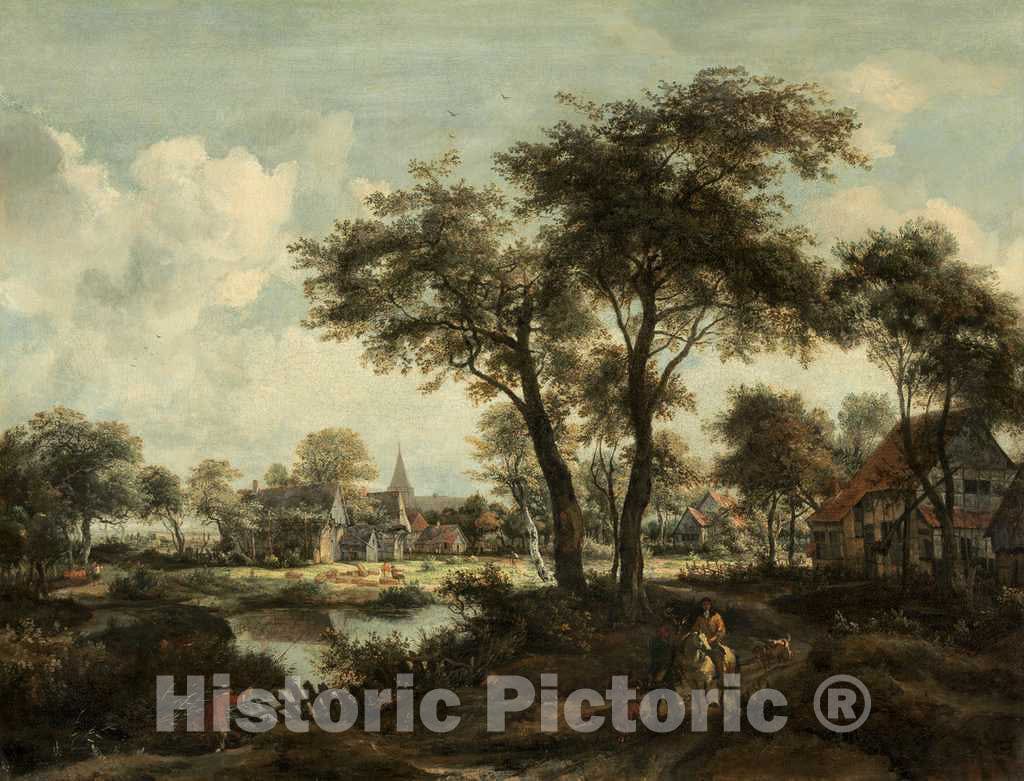 Art Print : Meindert Hobbema, Village Near a Pool, c. 1670 - Vintage Wall Art