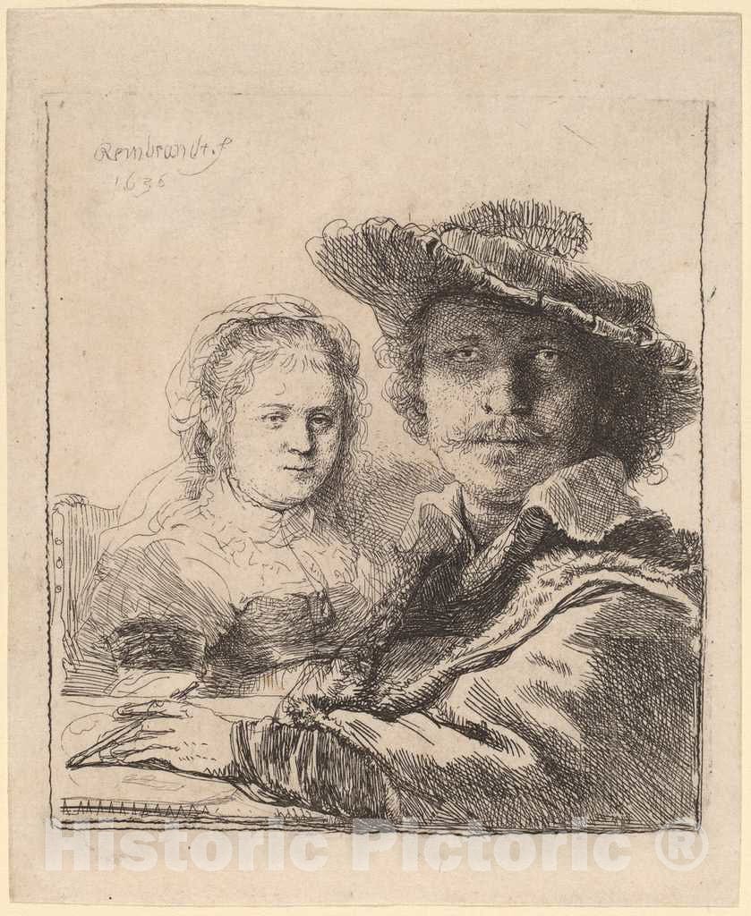 Art Print : Rembrandt, Self-Portrait with Saskia, 1636 - Vintage Wall Art