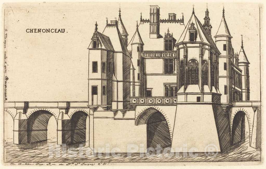 Art Print : Meryon After Ducerceau I, Chateau de Chenonceau, 2e Planche (The Chateau of Chenonceau, 2nd Plate), 1856 - Vintage Wall Art