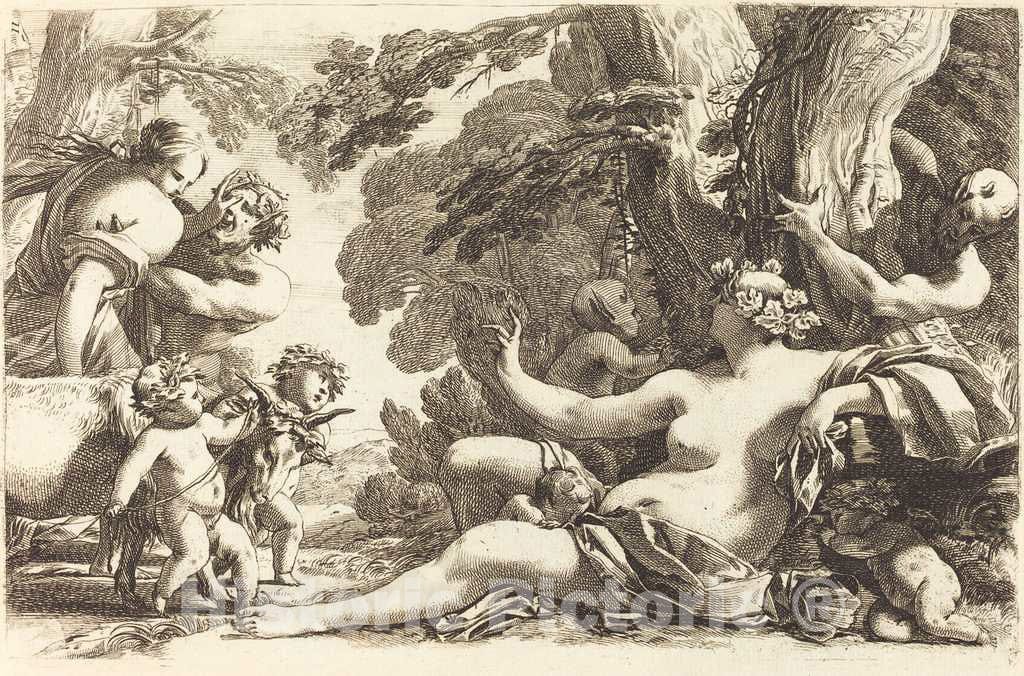 Art Print : Michel Dorigny, Seated Bacchante with Children, 1650s - Vintage Wall Art