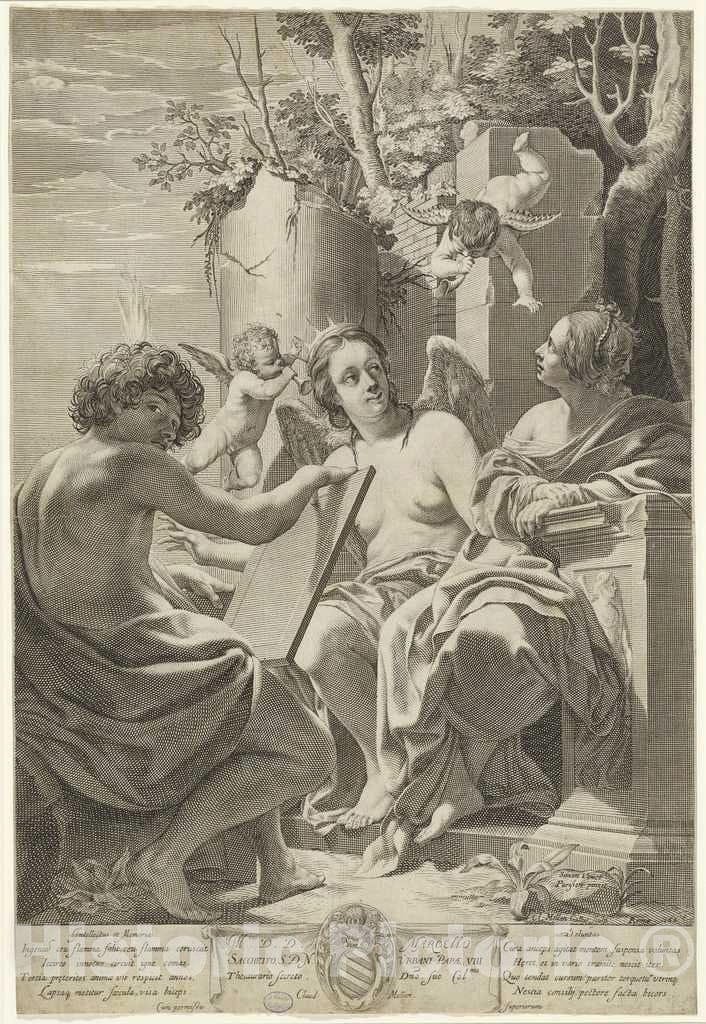 Art Print : Mellan After Vouet, Allegory of Intellect, Memory, and Will, 1625 - Vintage Wall Art