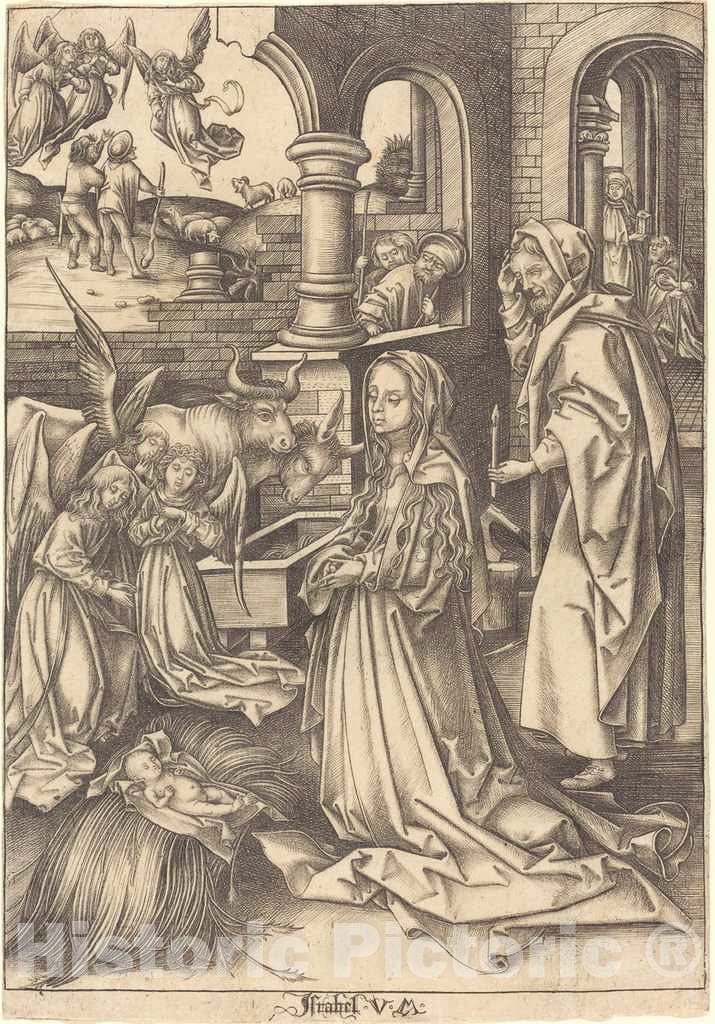 Art Print : Meckenem After Hans Holbein The Elder, The Nativity, c.1495 - Vintage Wall Art
