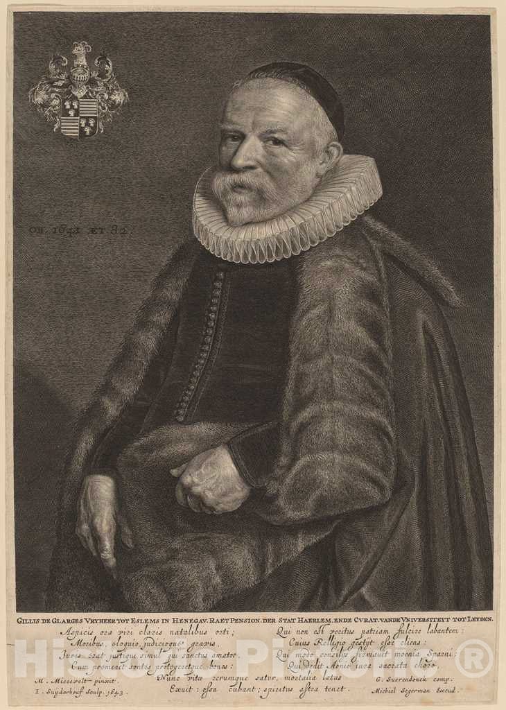 Art Print : Suyderhoff After Michiel Van Miereveld, Gillis de Glarges, 1643 - Vintage Wall Art