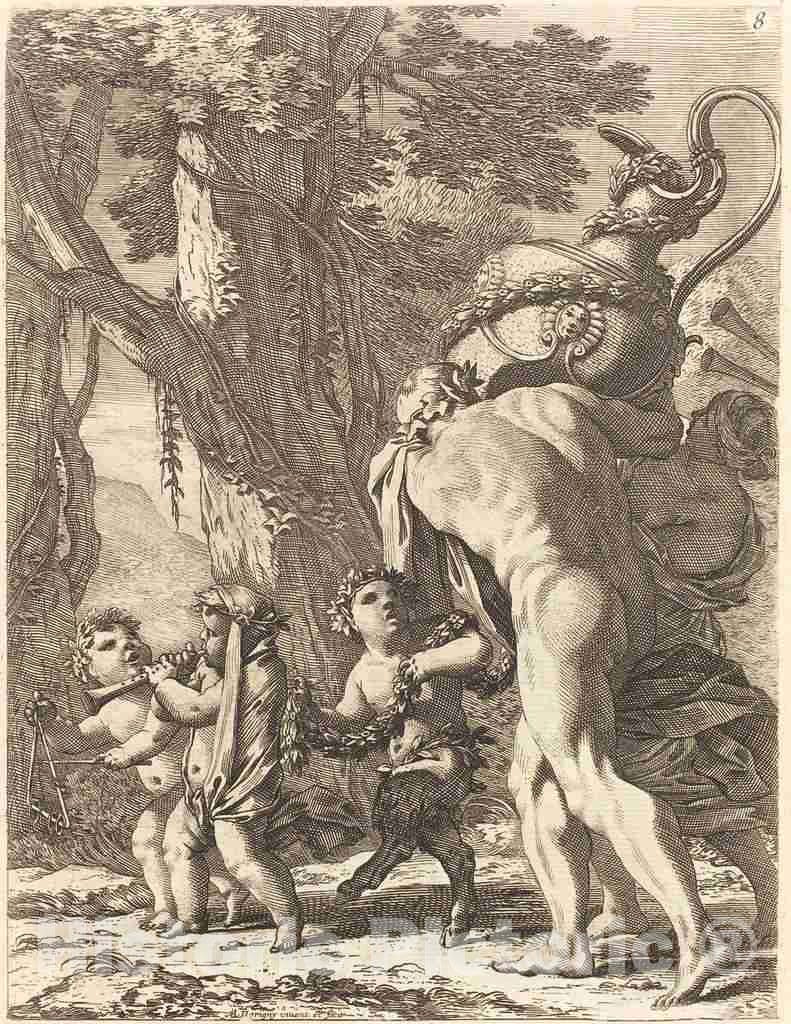 Art Print : Michel Dorigny, Bacchanal with Figures Carrying a Vase, 1650s - Vintage Wall Art