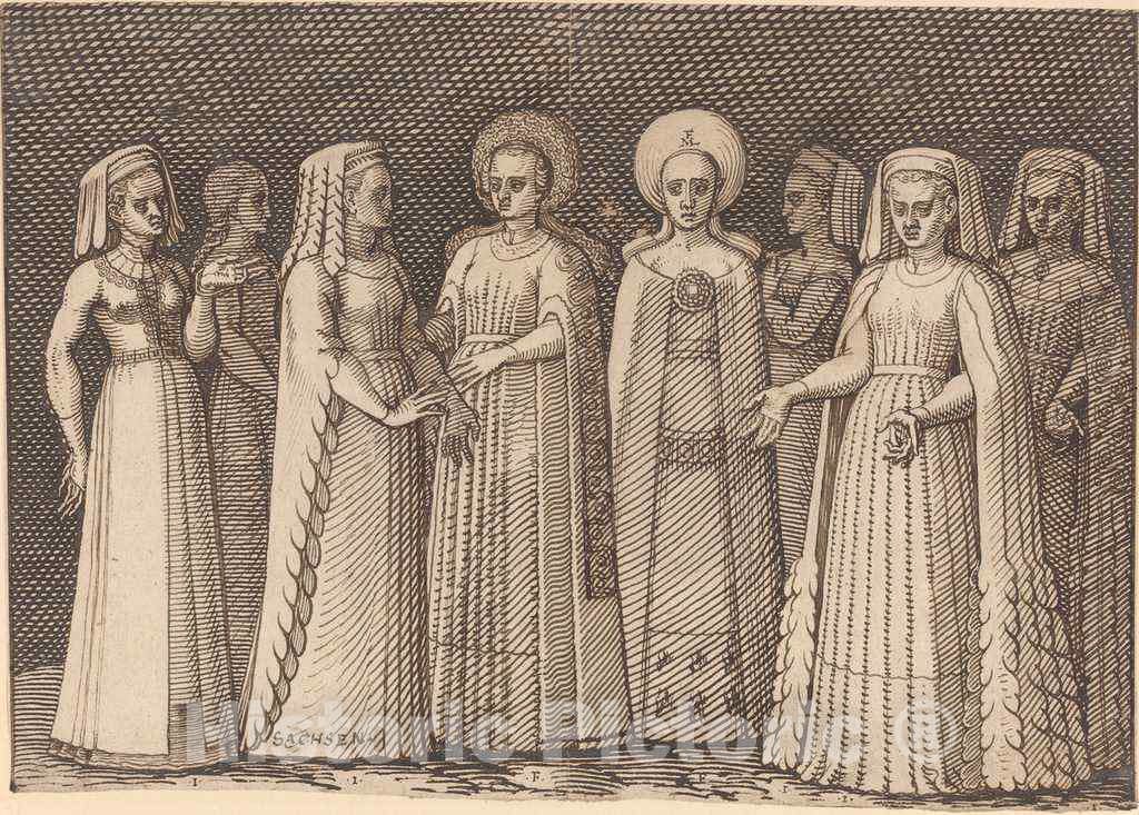 Art Print : Melchior Lorch, Eight Ladies in Ancient Costumes, c.1570 - Vintage Wall Art