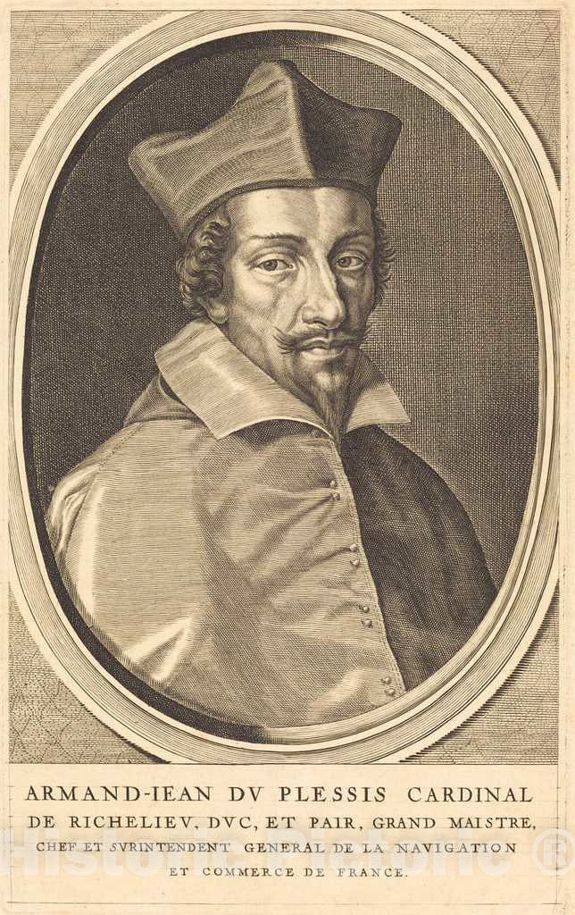 Art Print : Michel Lasne, Armand Jean du Plessis, Cardinal Richelieu - Vintage Wall Art