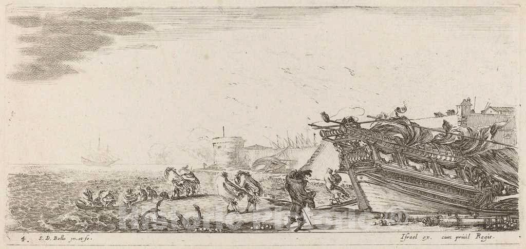 Art Print : Stefano Della Bella, Windy Harbor, 1644 - Vintage Wall Art