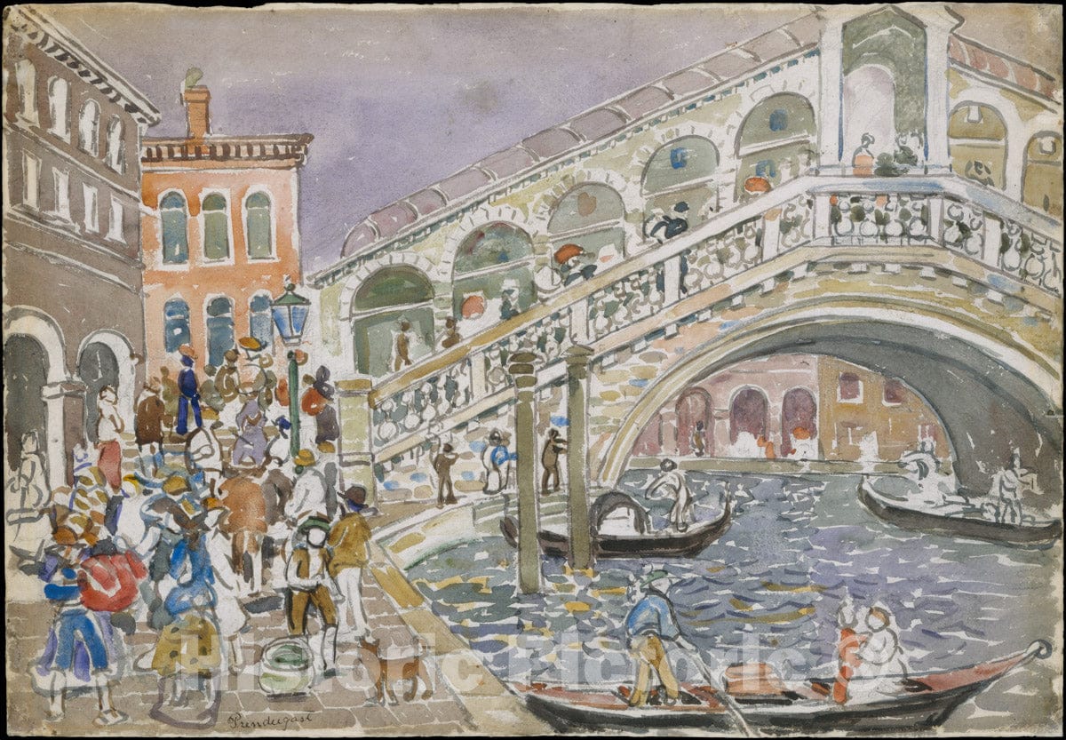Art Print : Maurice Brazil Prendergast - Rialto Bridge (Covered Bridge, Venice) : Vintage Wall Art