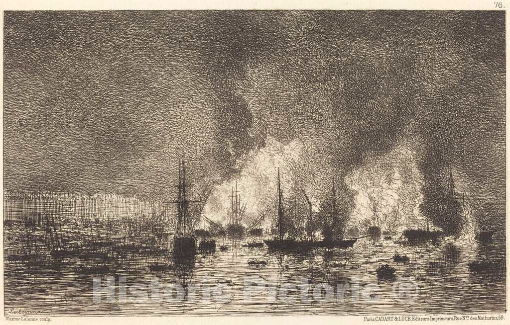 Art Print : Maxime Lalanne, Incendie Dans le Port de Bordeaux, 1869 - Vintage Wall Art