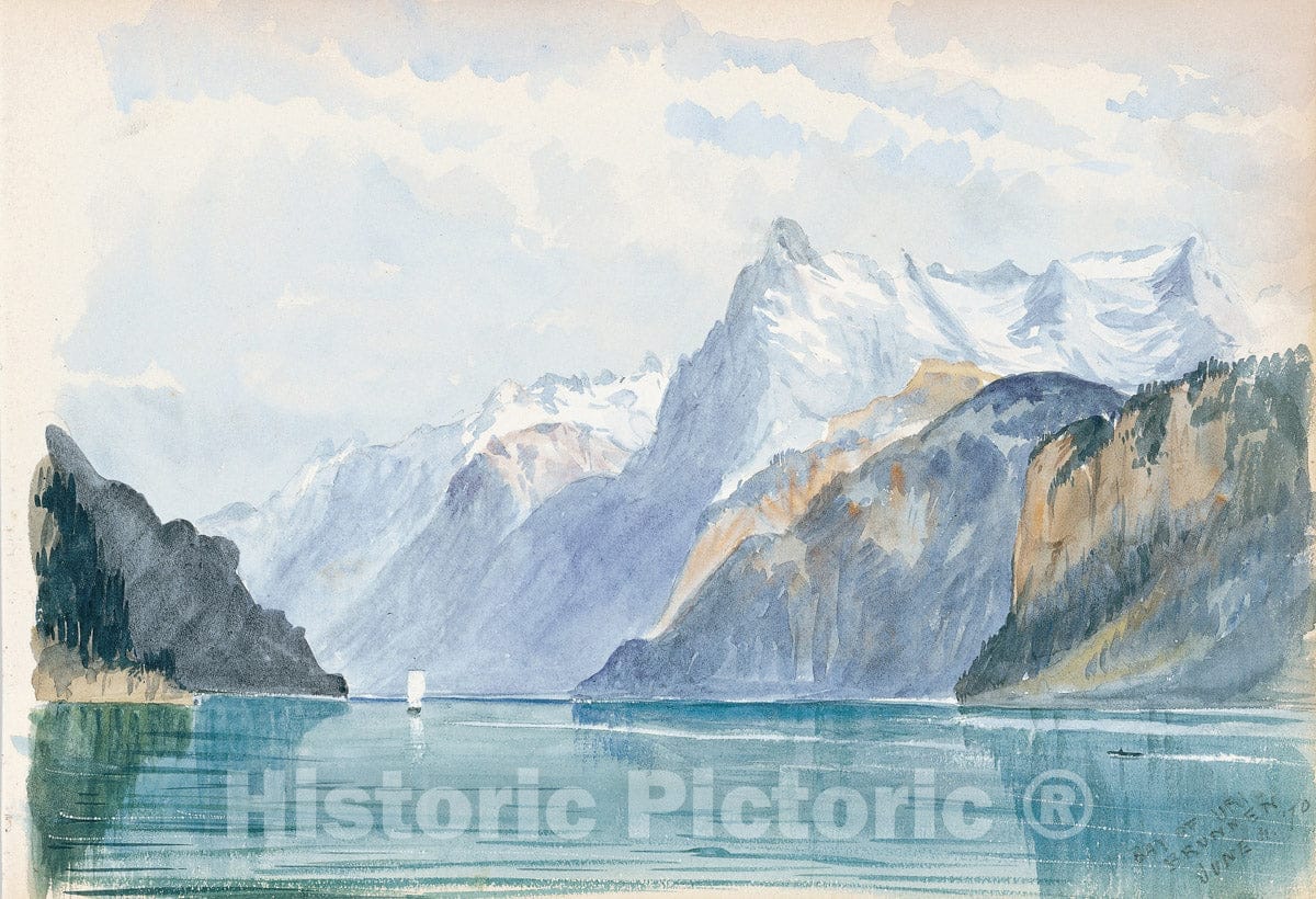 Art Print : John Singer Sargent - Bay of Uri, Brunnen (from Switzerland 1870 Sketchbook) : Vintage Wall Art