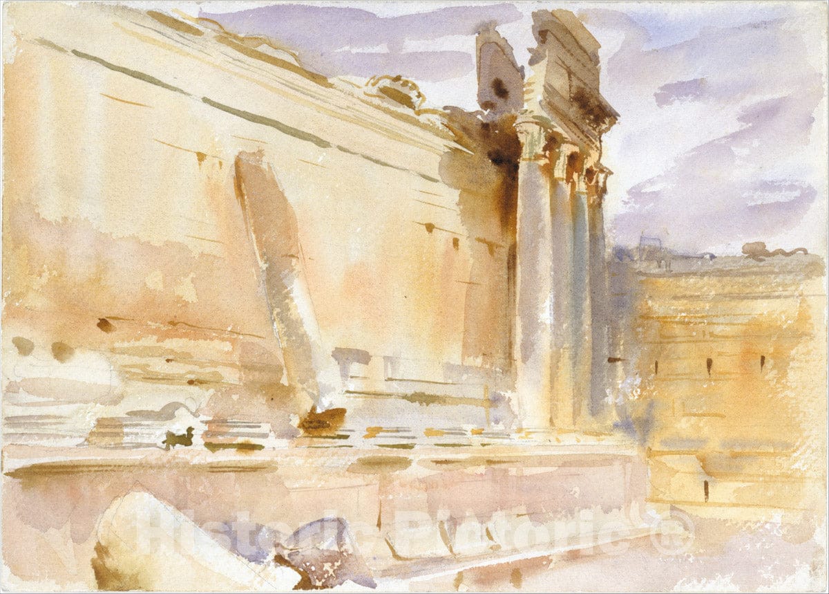 Art Print : John Singer Sargent - Temple of Bacchus, Baalbek : Vintage Wall Art