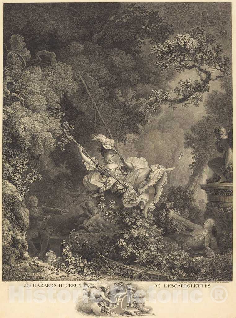 Art Print : Nicolas Delaunay After Fragonard, Les Hazards heureux de l'Escarpolette, 1782 - Vintage Wall Art