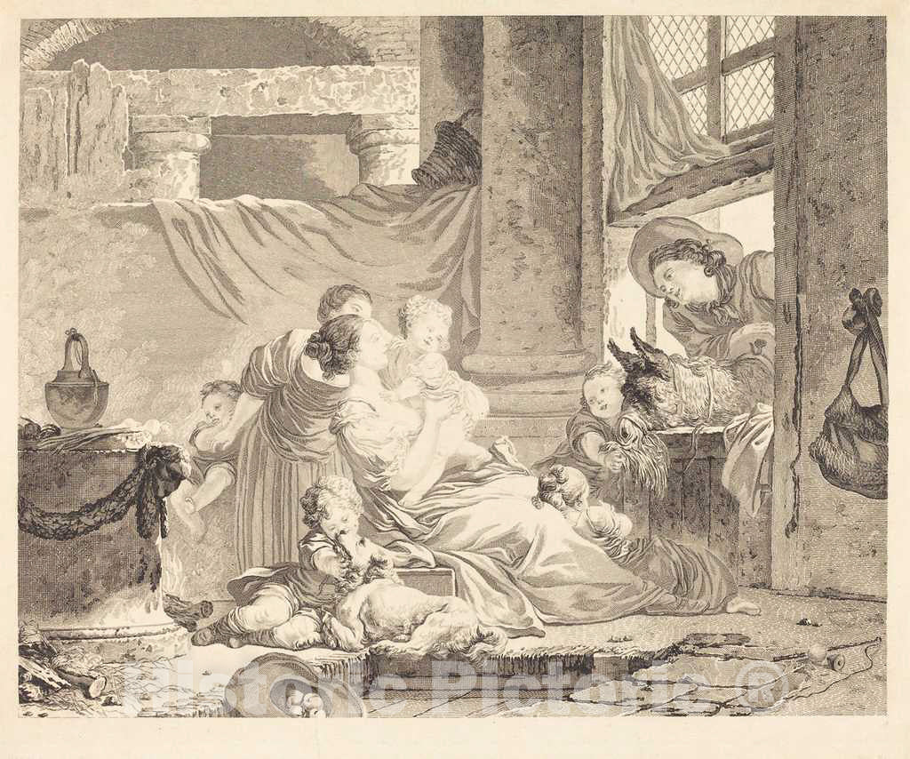 Art Print : ClÃ©ment-Marillier After Fragonard, La famille du fermier, 1791 - Vintage Wall Art