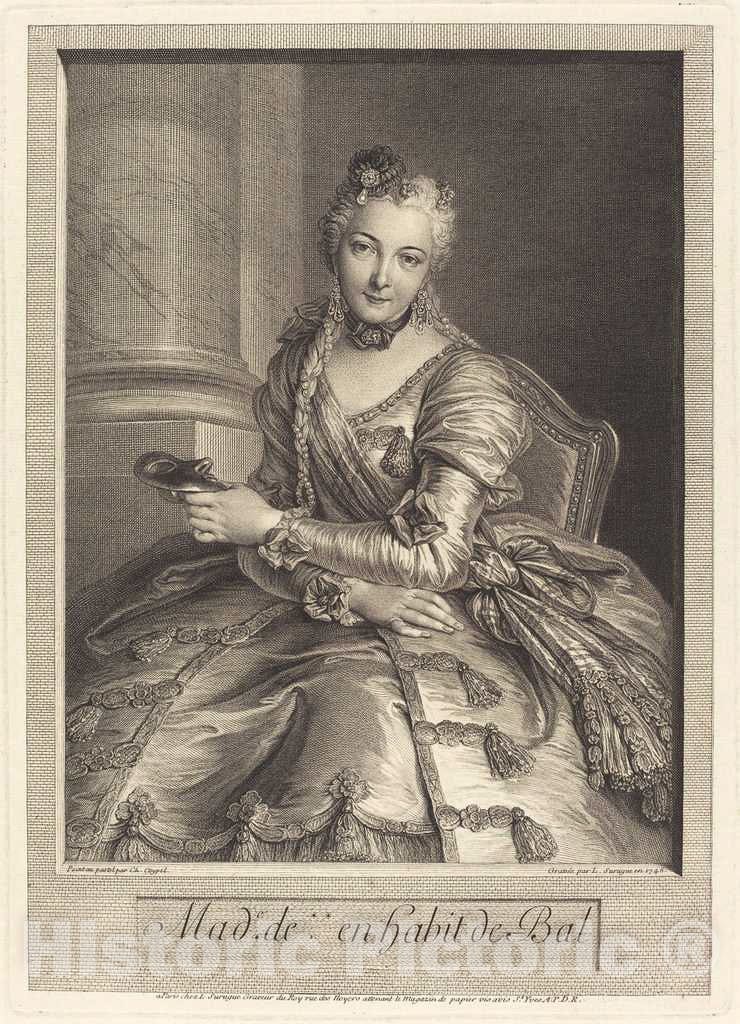 Art Print : Louis de Surugue After Charles-Coypel, Mme. de M en Habit de bal, 1746 - Vintage Wall Art