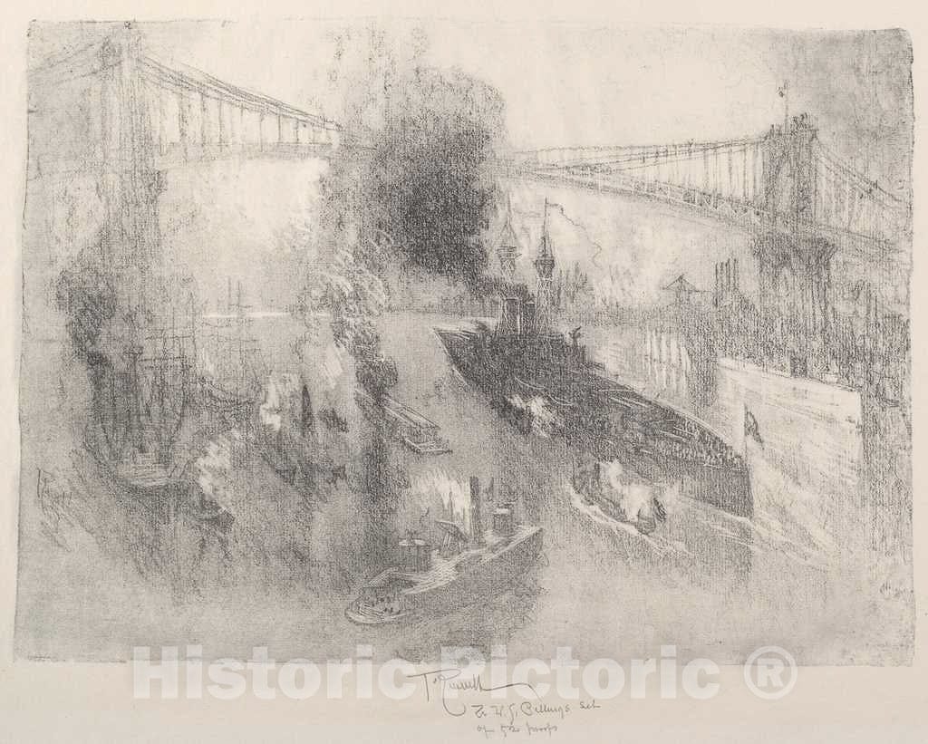 Art Print : Joseph Pennell, Battleship Coming Home, 1917 - Vintage Wall Art