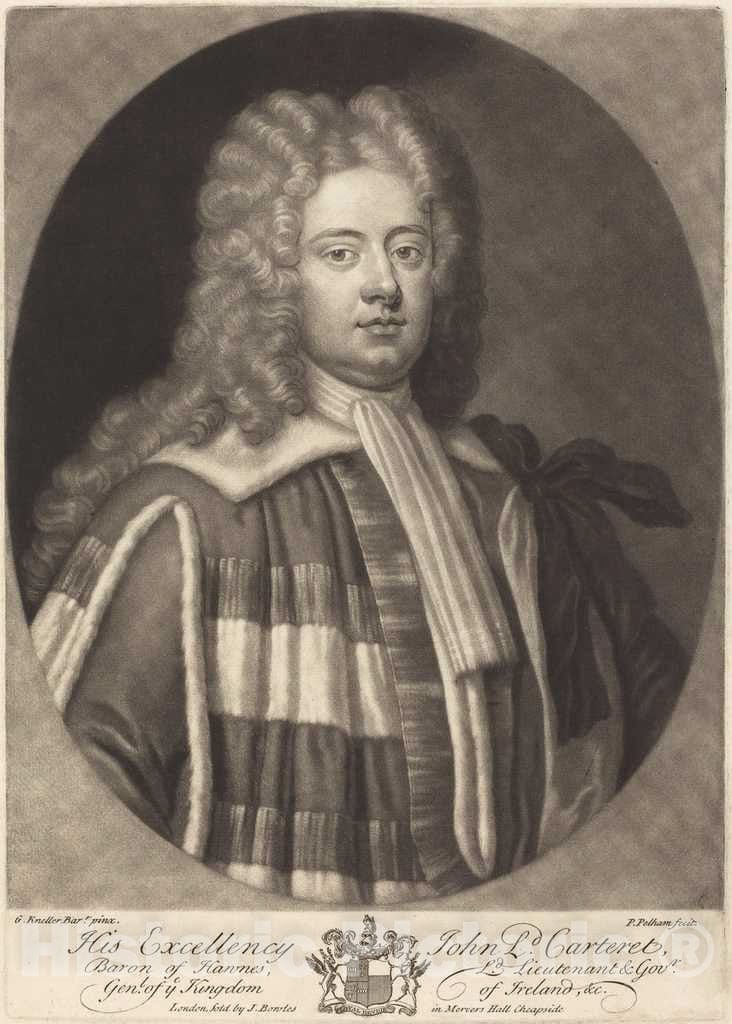 Art Print : Pelham After Sir Godfrey Kneller, John, Lord Carteret, c. 1720 - Vintage Wall Art