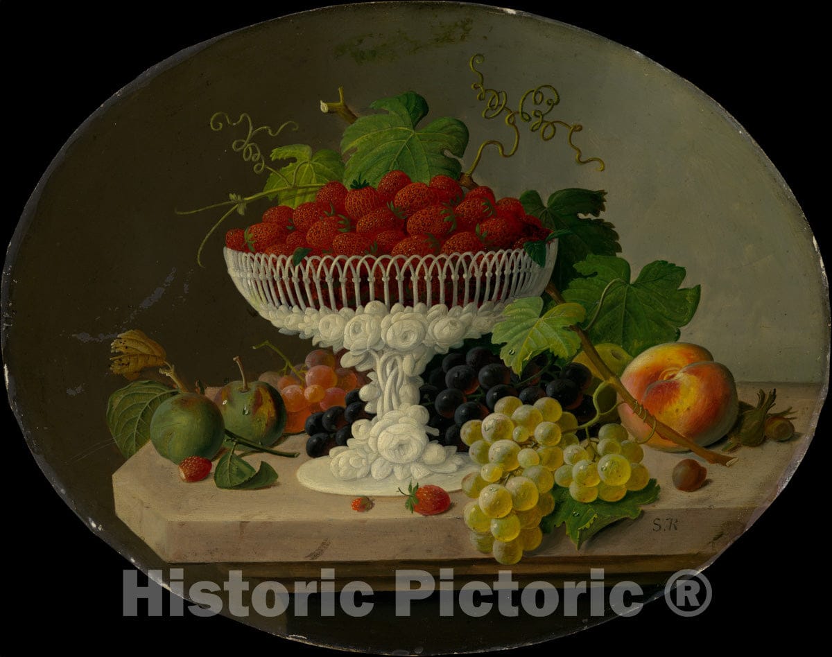 Art Print : Severin Roesen - Still Life with Strawberries in a Compote : Vintage Wall Art