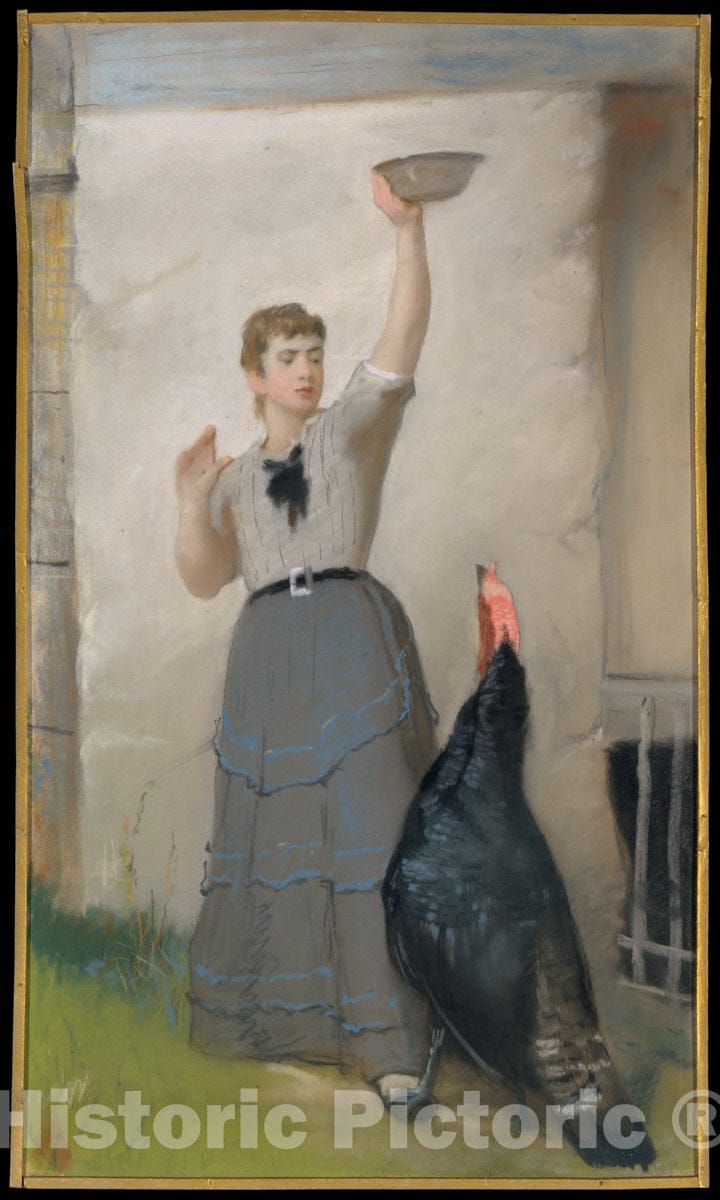 Art Print : Eastman Johnson - Feeding The Turkey : Vintage Wall Art