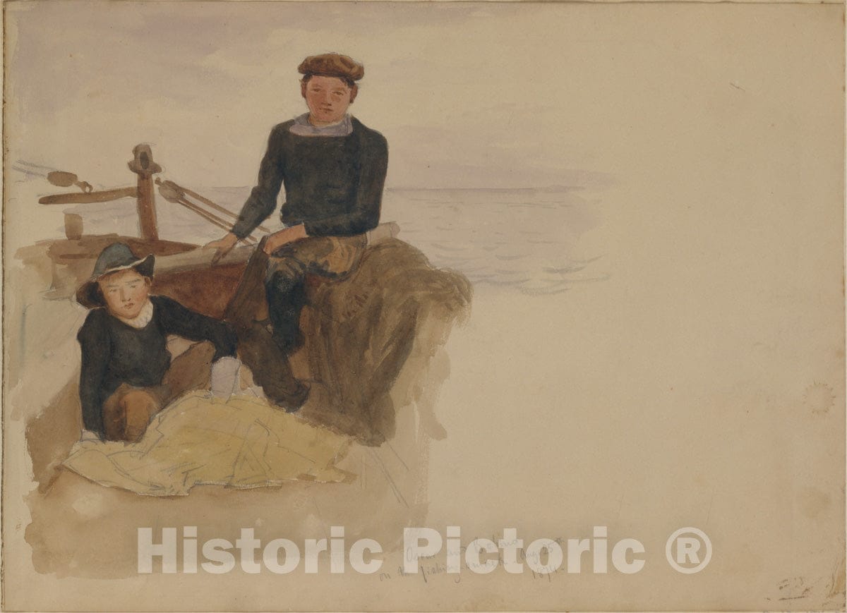 Art Print : John Singer Sargent - Oscar and Bobino on The Fishing Smack (from Scrapbook) : Vintage Wall Art