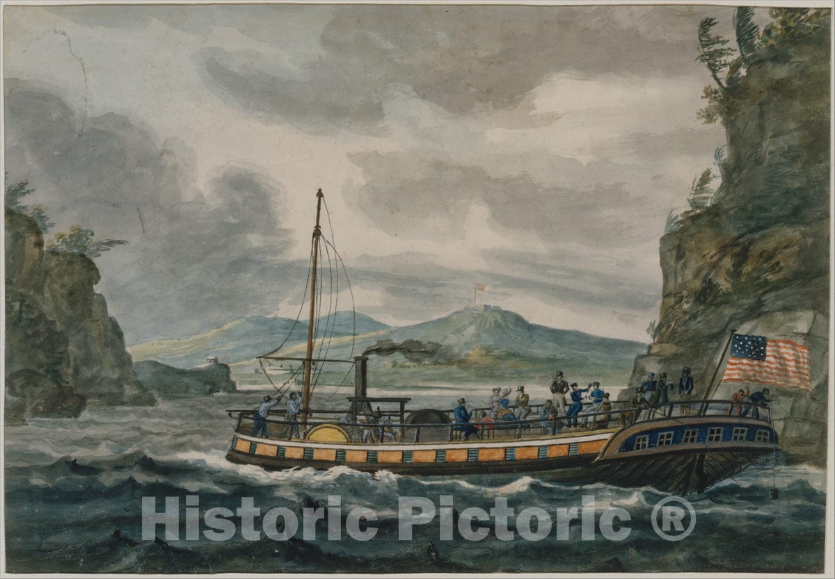 Art Print : Pavel Petrovich Svinin - Steamboat Travel on The Hudson River : Vintage Wall Art