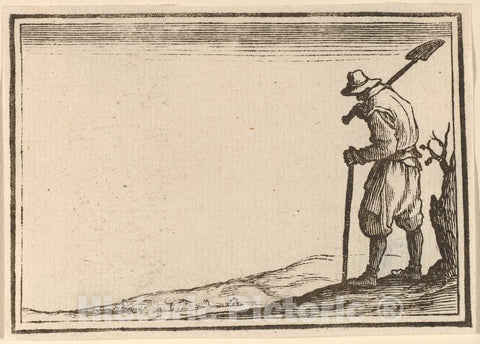 Art Print : Eckman After Jacques Callot, Peasant with Shovel on His Shoulder, 1621 - Vintage Wall Art