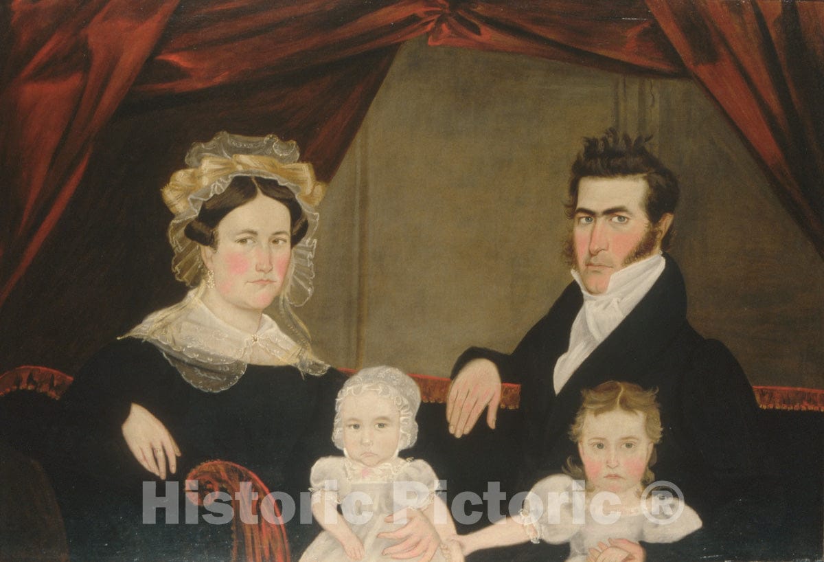 Art Print : Family Group of Four on Sofa : Vintage Wall Art