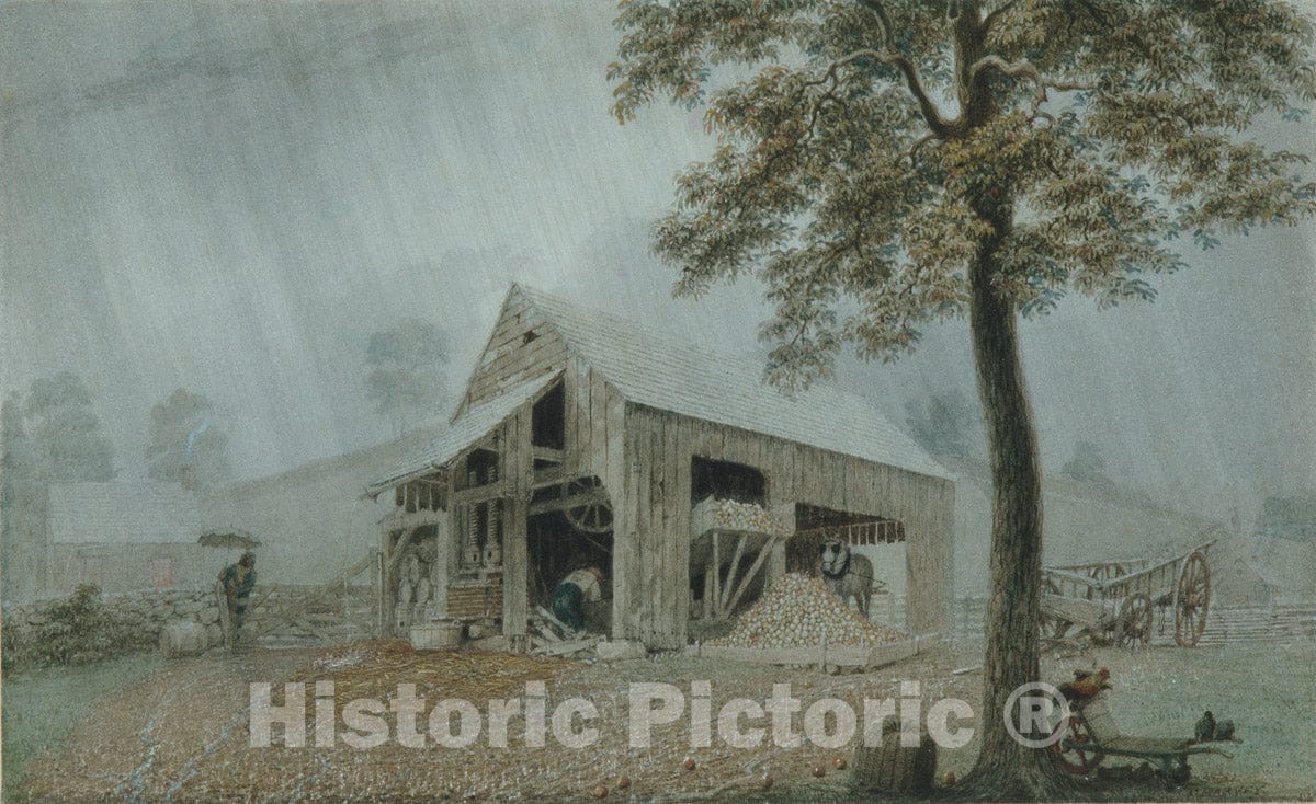 Art Print : George Harvey - Rainstorm—Cider Mill at Redding, Connecticut : Vintage Wall Art