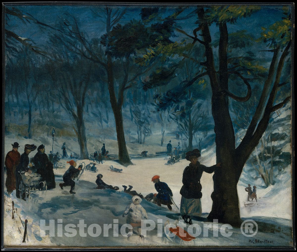 Art Print : William James Glackens - Central Park, Winter : Vintage Wall Art