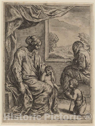 Art Print : Cesare Roberti, The Holy Family with Saint John The Baptist, 1640s - Vintage Wall Art