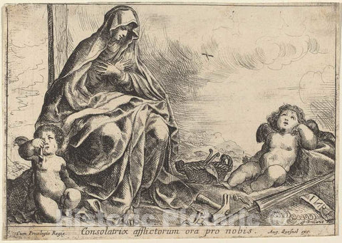 Art Print : Pierre Brebiette, Virgin Bowing to Instruments of The Passion - Vintage Wall Art